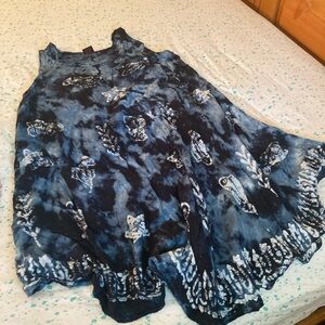 Blue and White Tie-Dye Sleeveless Dress